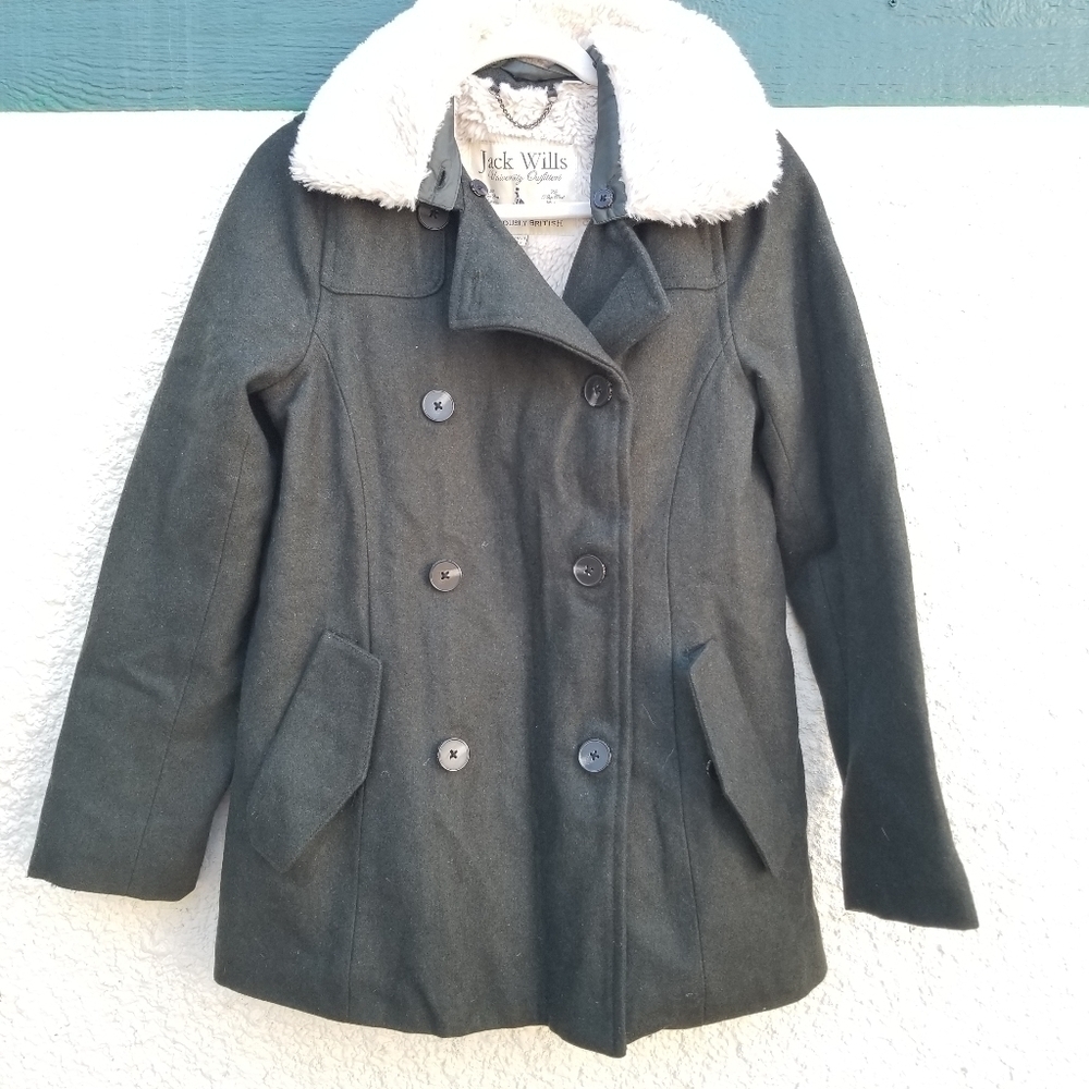 Jack Wills dark green wool-blend pea coat US 6